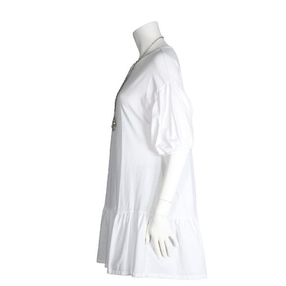 Mango MNG Women's US4 Small White T-Shirt Puff Sleeve Organic Cotton Tunic Top - Picture 2 of 6